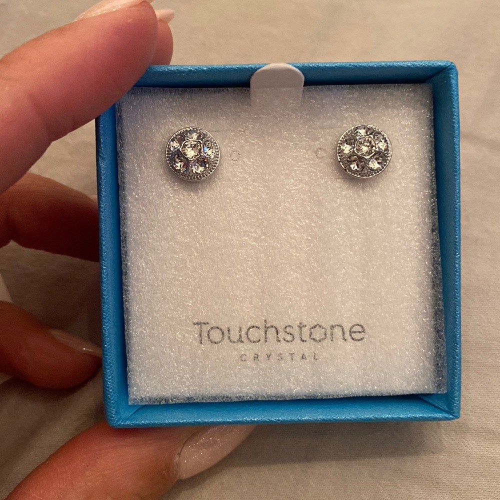 BRAND NEW-Touchstone Crystal Silver Stud Flipside Earrings